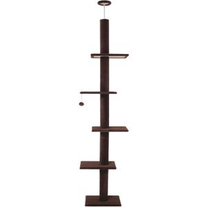 Cat Tree Floor to Ceiling Cat Tower with Adjustable Height (98-110 Inches), 5-Tier Carpet Cat Climbing Tower Tall Cat Trees with Platforms and Dangling Balls for Indoor Cats, Dark Brown