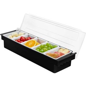 Ice Chilled Serving Tray Condiment Pots 5 Compartment Condiment Server Caddy (5 Compartments)