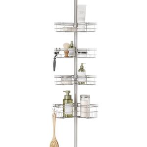 Zenna Home Tension Pole Shower Caddy Corner Organizer, Adjustable Standing Shower Caddy with 4 L-shaped Baskets and Hooks, Rust Resistant Bathroom Tension Rod Organizer, 60 to 97 Inch, Satin Nickel