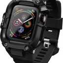 ULTIMAL Adjustable Band Compatible with Apple Watch 49mm/ 45mm/ 44mm, Rugged Sports Band with Tough Shockproof Bumper Case, Heavy Duty Replacement Band for S4/ 5/ 6/ SE, S7/ 8/ 9, Ultra 2/ 1 (For 44mm), Black 