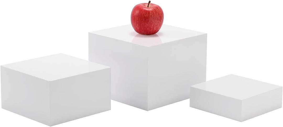 Acrylic Buffet Risers,Display Stand Shelf for Catering Dessert Collectibles Jewelry Figures Show, Cube Display Nesting Risers with Hollow Bottoms (6",7",8"-Glossy White)