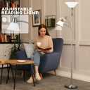 71'' Floor Lamps for Living Room, Tall Floor Lamp for Bedroom with Adjustable Angle Arc Reading lamp, Modern Torchiere Standing lamp with Glass Shade, Knob Switch, Bulb Included, Silver