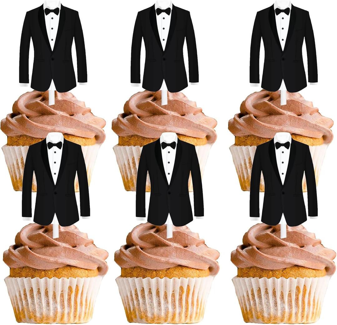 18pcs Black Glitter Men's Suit Dessert Cupcake Topper The Man The Myth The Legend Theme Decor Supplies Boys Men Happy Birthday Father's Day Family Party Decorations