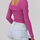 ANRABESS Womens One Off Shoulder Shirts Long Sleeve Slim Fitted Going Out Crop Tops 2025 Fall Outfits Y2K Clothes Hot Pink Small (S)