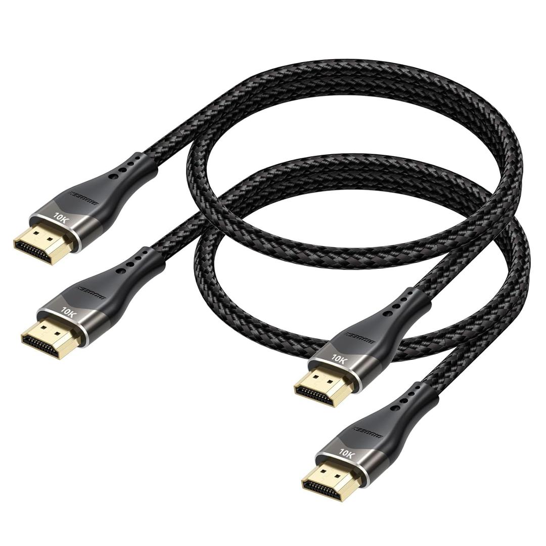 Short HDMI Cable 2FT 2-Pack 10K 8K 4K, HDMI 2.1 Cable 2 Foot 48Gbps Ultra High Speed Braided HDMI Cord 8K@60Hz, 4K@120Hz, eARC, HDR10+, HDCP2.3 for Monitor/HDMI Switch/Camera/TV Box/HDTV