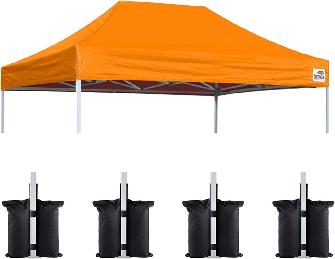Eurmax USA Pop Up Canopy Replacement Canopy Tent Top Cover, Instant Canopy Top Cover ONLY,Bonus 4PC Pack Weight Bag (8x12, Orange)