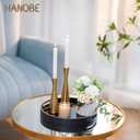 Hanobe Round Decorative Coffee Tray: Marble Black Serving Circle Tray with Handles Bar Table Trays for Living Room Drink Party Home Kitchen