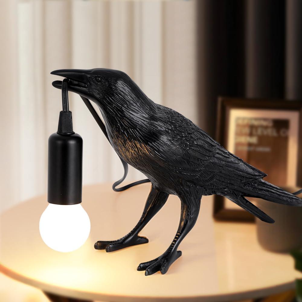Shandaglo Crow Lamp Raven Table Lamp with Bulb, Crow Light - Gothic Halloween Decor for Bedside Bedroom Living Room Decor