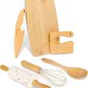 Wooden Kids Safe Knife and Kids Baking Set for Real Cooking, 6 PCS Toddler Montessori Kitchen Tools, Cooking and Baking for Little Chefs