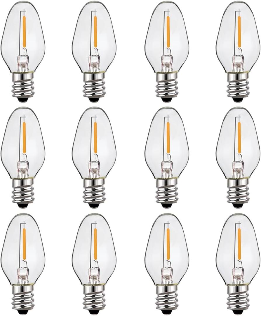 LED Night Light Bulbs,C7 0.4 Watt Decorative Light Bulbs for Window Candles/String Lights/Night Lights,Waterproof, Warm White,12 Pack (Equivalent to 4 Watt Incandescent Bulb)