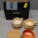 MIAMIO  11 Oz., Set of 4 Ceramic Tea Cup and Saucer Bamboo/Tea Mug - Wide Cappuccino Cup, Coffee Cups Ceramic Mug for Cappuccino, Latte, Espresso & Americano - Luxe Collection (Beige Pastel)