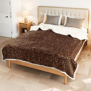 Electric Heated Blanket Throw Size 50"x60" - Dual-Sided with Microplush & Sherpa Fabric, 4 Heat Settings & 3 Hours Auto Off - Leopard Print