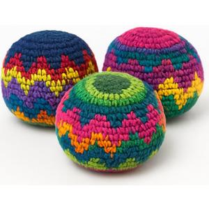 Funny Guy Mugs Footbag Set (3 Pack)  Handmade in Guatemala Crochet Hacky Kick Sack Balls  Footbag Juggling Balls for Outdoor Play, Party Games & Coordination Training