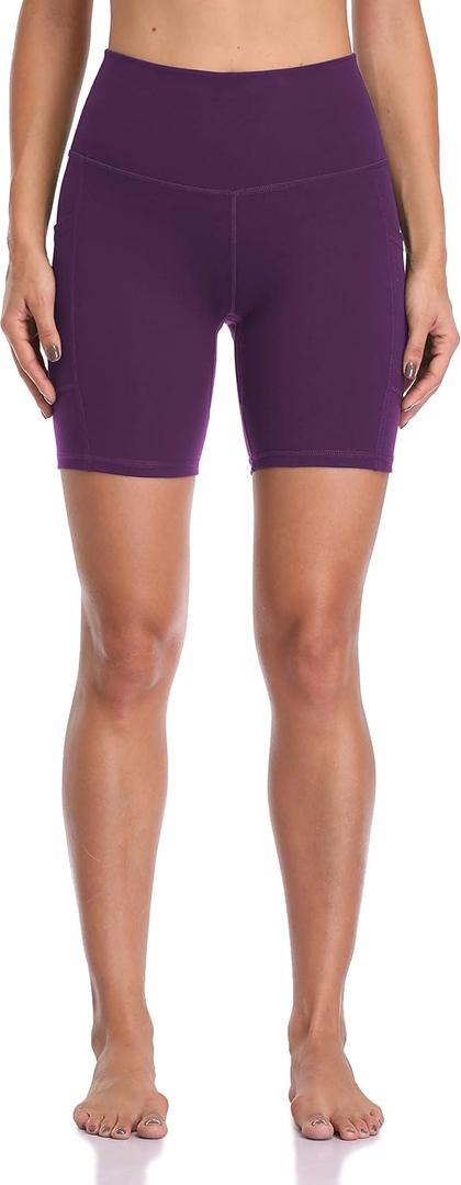 Colorfulkoala Women's High Waisted Biker Shorts with Pockets 6" Inseam Yoga Tummy Control Short (Large, Deep Violet)
