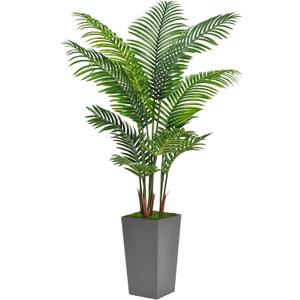 Artificial Palm Tree 5FT - Fake Tree with Gray Tall Planter - Faux Tropical Areca Floor Plant in Pot - Artificial Silk Plant for Home Office Living Room Decor Indoor
