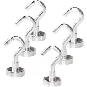 Magnetic Hooks 27lbs/12kg (Pack of 6 Silver) - Heavy Duty Neodymium Hooks for Outdoor & Backyard Use - Strong Rare Earth Magnets for Cruise Cabins - Magnetic Hooks for Kitchen & Refrigerators