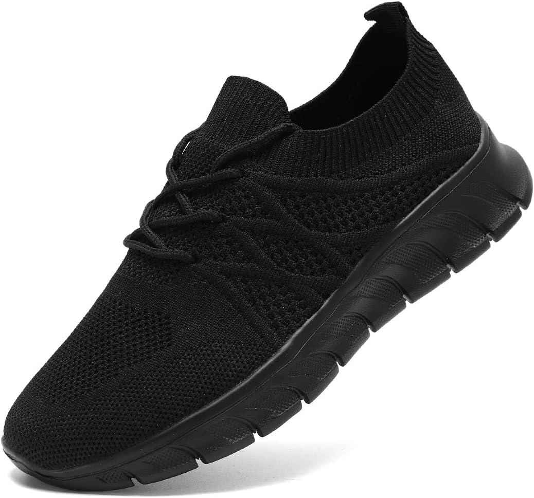 Women Running Shoes Mens Walking Tennis Sport Shoes Women's Gym Sneakers Lightweight Breathable Non Slip Fashion Workout Shoe for Mens Casual Jogging Mesh Sneaker (8.5 Women/7 Men, 8129black)