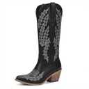 UJPFEO Cowboy Boots for Women Western Knee High Boots Pointed Toe Chunky Heel Embroidered Cowgirl Boots, 7.5