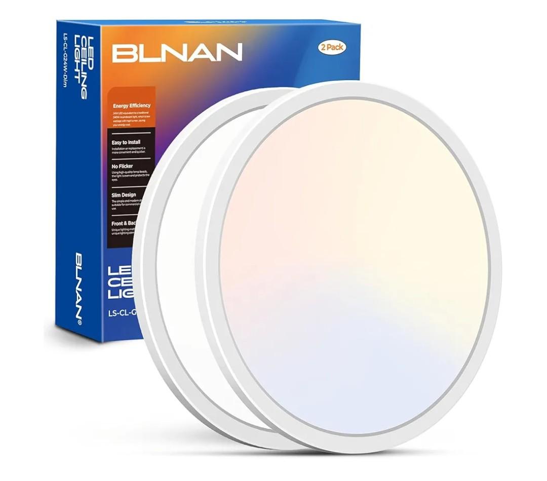 BLNAN LED Flush Mount Ceiling Light, 18W Hardwire Light Fixture, Ultra Thin Round White Lamp for Kitchen Porch Bedroom Hallway Stairwell Basement, Non-dimmable 2 Pack