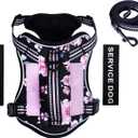 Tactical Dog Harness,Working Dog MOLLE Vest with Handle for Medium Dogs No Pull Adjustable Pet Harness Reflective Strapwith Dog Leash Set(M,Pink Floral) (M(Neck:16-20",Chest:16-27"))