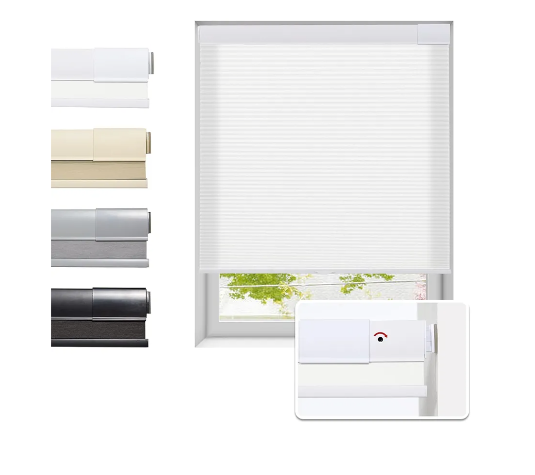 No Drill Cellular Shades for Indoor Windows, Thermal Insulating & Noise Reducing Honeycomb Blinds, Cordless Free Stop Blinds Light Filtering, White, 34 1/2" W x 64" H