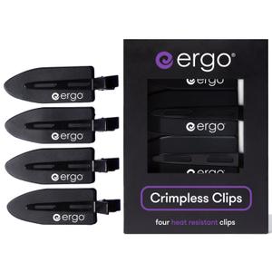 ERGO No-Crease Hair Clips 4 Pcs Heat-Resistant Crimpless Clips for Hair Styling, Sectioning, Makeup | No Bend Clips for Women, Curls, Bangs, Salon Use