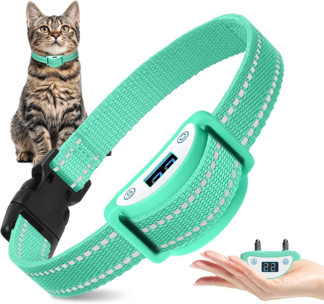 Mini Cat Shock Collar, Tiniest Shock Collar for Cats with Beep Vibration Shock to Auto Stop Meow, Vibration or Shock Switchable, Rechargeable & Waterproof Cat Training Collar for 5-15lbs Cats & Above