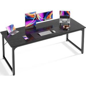 Huuger Modern Simple Office Desk, 63 Inch, Gaming & Writing Desk with Storage, Large Legroom, Metal Frame, Black