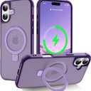 Hocase for iPhone 16 Case 6.1", with Magnetic Ring Stand [Compatible with MagSafe] [Military Grade Protection] Slim Shockproof Translucent Protective Phone Case - Purple