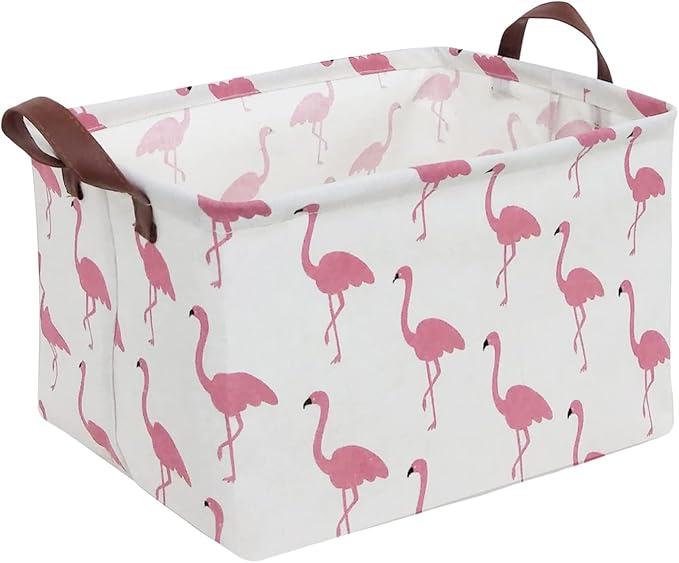 LLCXCSI Storage Bin Closet Organizer Bins with Handles, Flamingo Decorative Collapsible Canvas Cube Storage Baskets for Nursery Shelf, Clothes, Toy, Towel, Book, 13"x 13"