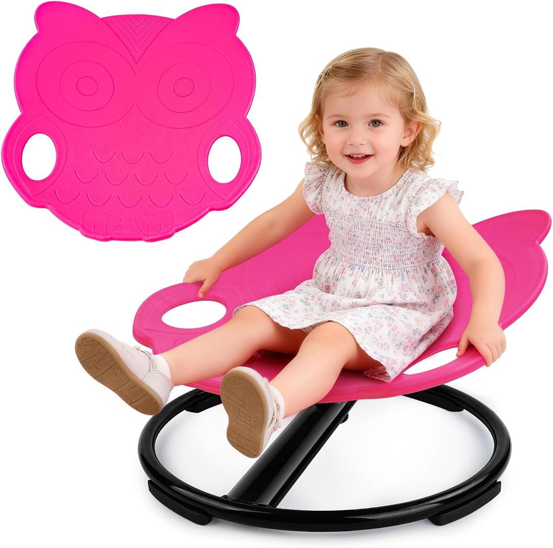Spinning Chair for Autistic Kids,Sensory Toys for Kids with Autism,Training Body Coordination and Balance,Upgraded Owl Swivel Shape Sit and Spin Sensory Toys Indoor Outdoor,Friendly for 3+ (Pink)