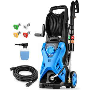 Pressure Cleaner 5000PSI,High Power Cleaner,Adjustable Pressure with 33FT Extension Hose Reel, 4 Nozzles and Soap Bottle for Cars/Fences/Driveways/Home/Patios (Blue) Pressure Cleaner 5000PSI,High Power Cleaner,Adjustable Pressure with 33FT Extension Hose Reel, 4 Nozzles and Soap Bottle for Cars/Fences/Driveways/Home/Patios (Blue)