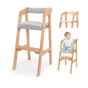 Wooden High Chair for Toddlers, Adjustable Feeding Chair with Removable Cushion for Child, High Chair Grows with Kid for Dining, Studying, Step Tool(Natural Color)