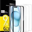 NEW'C 3 Pack Designed for iPhone 16, iPhone 15 Screen Protector (6.1 inches),Enhanced Tempered Glass Protection with Easy Installation Tool Included,Ultra Resistant (Transparent)