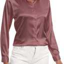 COUXILY Womens Satin Button Down Shirt Business Casual Long Sleeve Silk Blouse Collared Curved Hem Slim Fit Office Work Tops (Small)