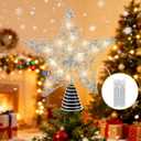 Christmas Tree Topper 10-inch Silver Shimmering Star Tree Topper with 20 LED Lights Festive Decor Christmas Tree Topper Star
