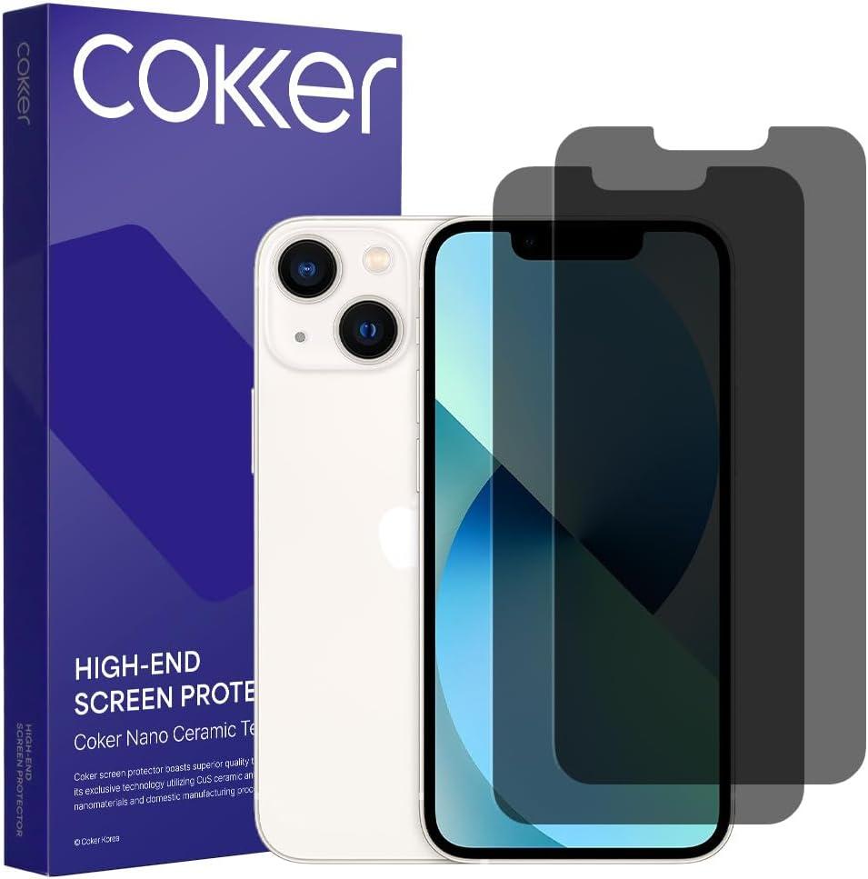 COKER 2PACK Privacy Screen Protector for iPhone 13 Mini, Anti Spy, 9H Hardness Shatterproof, Anti-Scratch, Anti-Fingerprint, Touch Sensitive, PET Film, Blue Light Filter, Easy Install