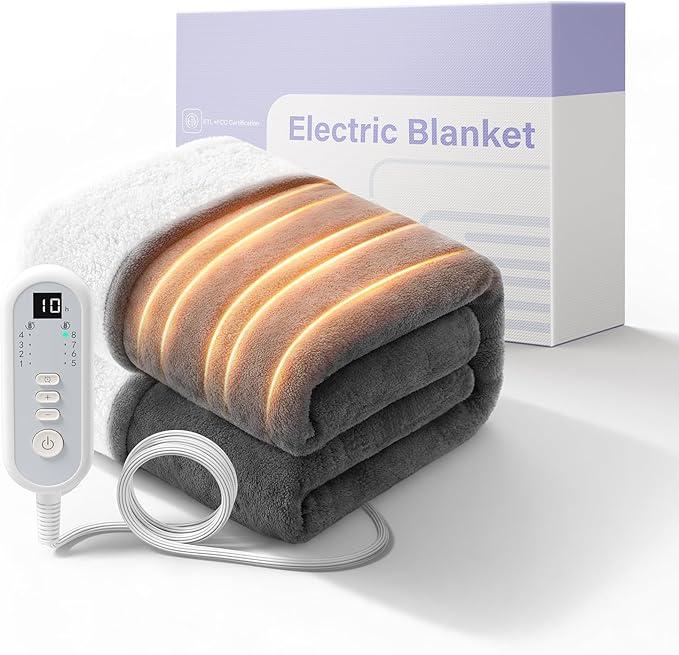 Heated Blanket Electric Throw - 50x60 Heating Blanket Throw Auto-Off Over-Heat Protection Flannel Sherpa Electric