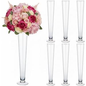 Amylove 6 Pcs Trumpet Glass Vase Bulk 24" Tall, Flower Glass Vase Decorative for Centerpieces, Flowers, Floating Candle Holder, Table Shelf Party Decoration, Wedding Home Decor