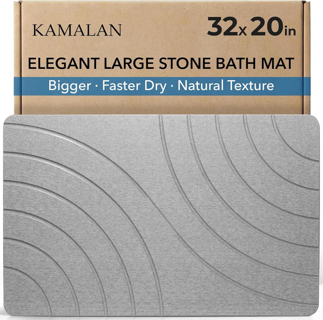 32x20 Large Stone Bath Mat for Floor, Diatomaceous Earth Shower Mat, Non-Slip Quick Drying, Super Absorbent Diatomite Stone Bath Mat Elegant Modern Design, Grey (CloudGrey)