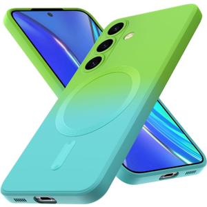 Magnetic for Galaxy S25 Case, Cute Soft TPU Slim Shockproof Protective Case, Screen and Camera Protection, Yellowing Resistant, Green to Blue Gradient 8.56
