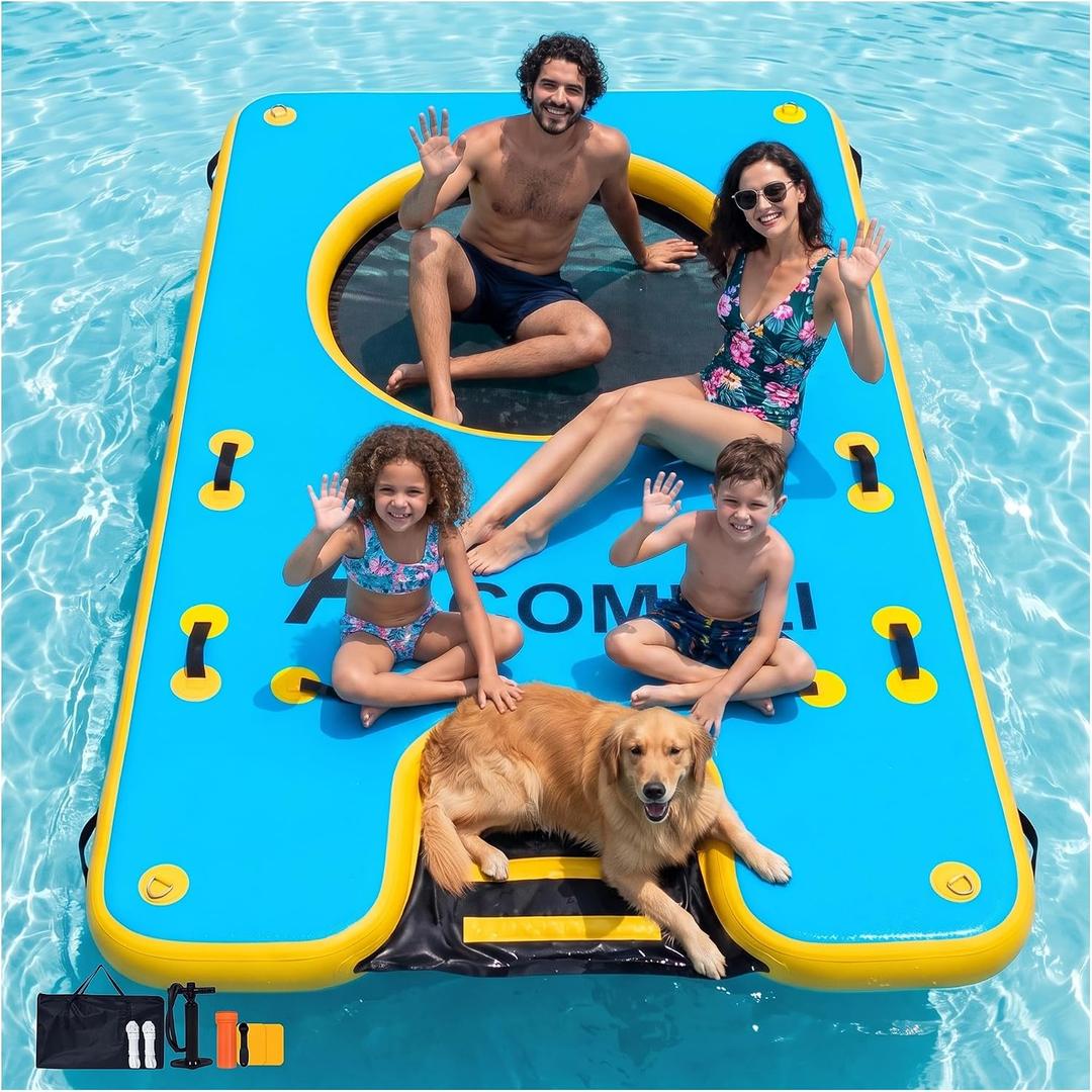 ACOMUZI Inflatable Dock with Dog Ramp, Floating Dog Dock | 6" Thick Heavy-Duty Drop Stitch, Pet Friendly Portable Raft for Adults Pets Pool Beach Boat Lake Float , Easy Climbing, 10ft×6ft×6"