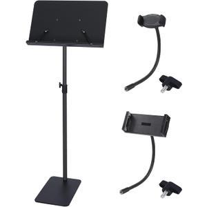 Professional Orchestra Sheet Music Stand, Adjustable Height Metal Music Book Stand Holder for Digital Piano Keyboard Wind Instruments Guitar Violin Players - w/A Phone & Tablet Holder
