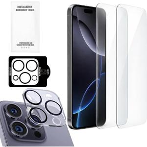 High-Strength 9H Tempered Glass Screen Protector & Camera Lens Protector for iPhone 16 Pro Max with Easy Installation Tray & Tools, Clear HD Glass Protector for iPhone, Anti-Scratch & Anti-Fingerprint