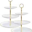 RAUVOLFIA 3 Tier Plastic Cupcake Stand, Tiered Serving Cake Stand, Round White Dessert Stand, Weddings Parties Pastry Serving Tray (2 Pack, White Plate with Gold Rim)