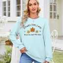 MYHALF Crewneck Sweatshirt for Women Fall Leaf Graphic Sweatshirts Vacation Long Sleeve Drop Shoulder Pullover (Blue, L)