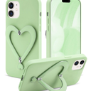 Case for iPhone 11, Cute Heart with 3D Heart Stand Slim Fit Liquid Silicone Soft Anti-Scratch Microfiber Lining Shockproof Protective Phone Cover for Girly Women Case - Green