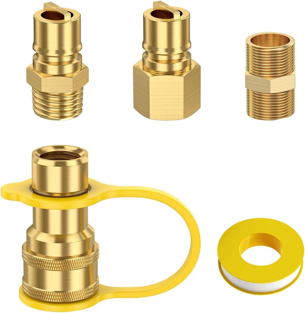 5pcs 1/2" QDD LP Natural Gas Quick Connect Fittings Kit, Natural and Propane Gas Hose Quick Connect/Disconnect Plug Set, 100% Solid Brass