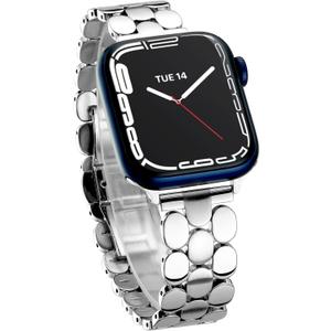 Designer Band for Apple Watch 40mm 41mm 42mm 38mm 44mm 45mm 46mm 49mm for Women, Stainless Steel Dressy Bands Compatible with Apple Watch Series 11,10,Se,9,8,7,6,5,4,3,2,1 for iWatch (Silver - Shiny&Brushed)