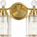 4-Light Bathroom Light Fixture Over Mirror, Gold Brass Vanity Light with Crystal Shade, Modern Bathroom Lighting, Crystal Wall Sconce for Bathroom, Powder Room, Hallway, E26 Base